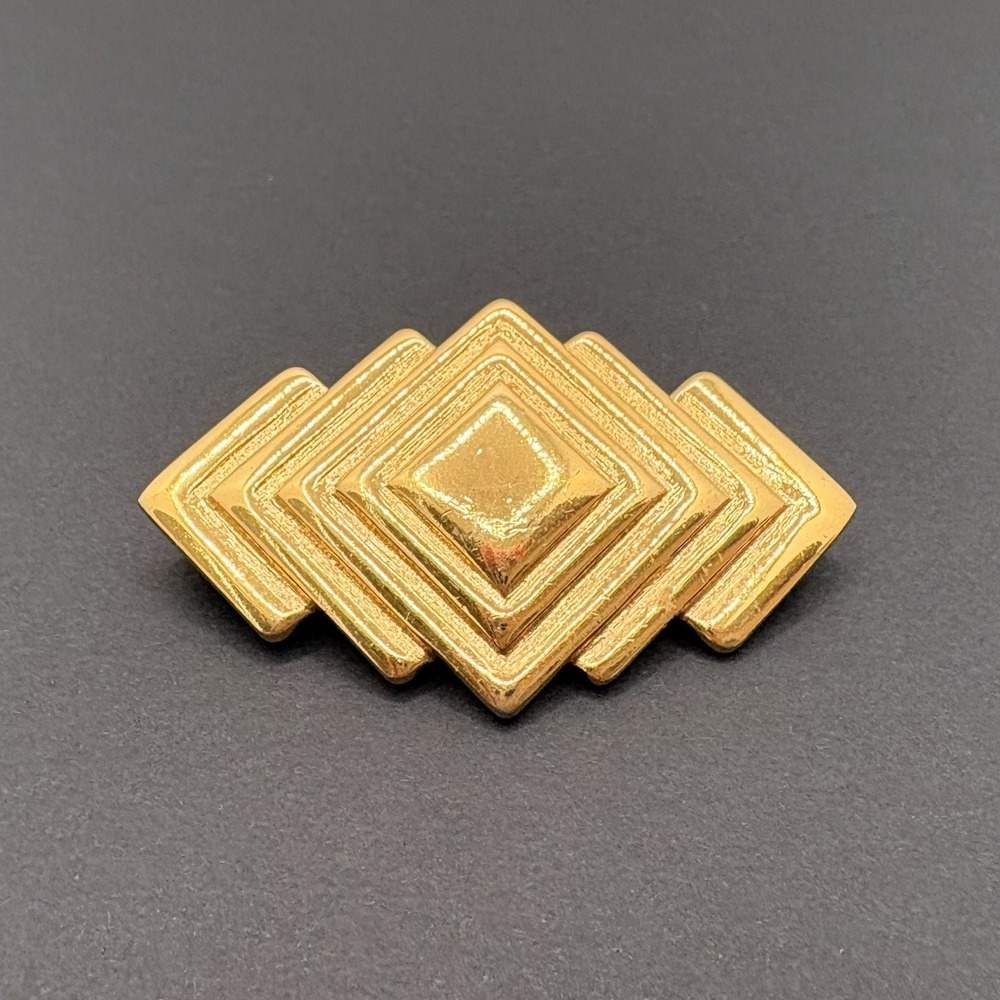 Vintage Monet Art Deco Geometric Gold Tone Brooch 1.75" Classic Minimalist